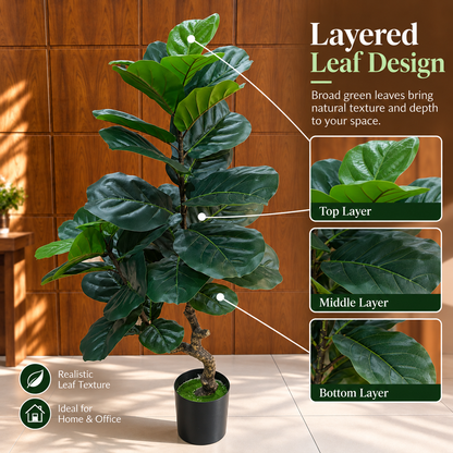 Planta Artificială Copac Tip Ficus, 2 Ramuri, 67 cm, Verde, cu Ghiveci