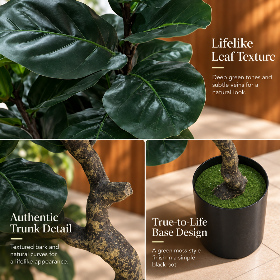 Planta Artificială Copac Tip Ficus, 2 Ramuri, 67 cm, Verde, cu Ghiveci