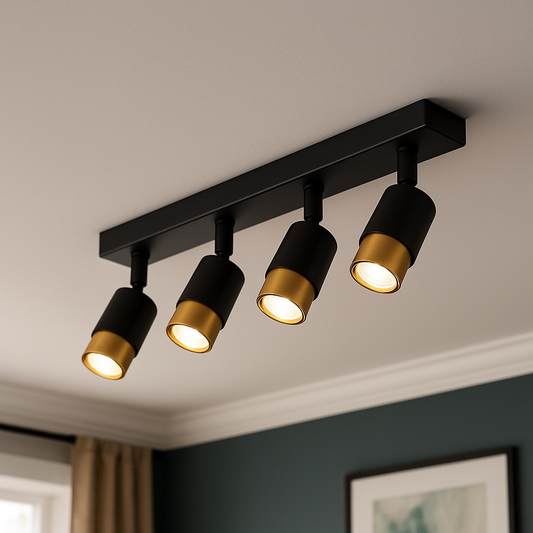 Proiector LED cu 4xGU10 Proiectoare, 3000K/4000K/6000K, Auriu, Metal și Acril