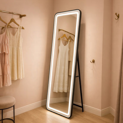 Oglinda LED Rectangulara, Rama Neagra, 50x160cm, Dimabila, Lumina Rece/Calda/Neutra, Dressing Couture