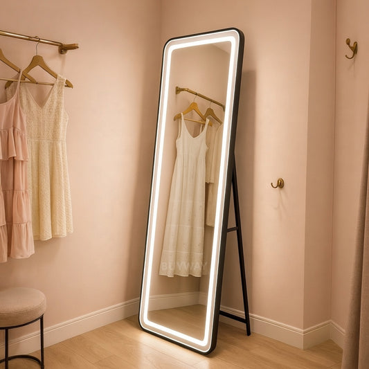 Oglinda LED Rectangulara, Rama Neagra, 50x160cm, Dimabila, Lumina Rece/Calda/Neutra, Dressing Couture