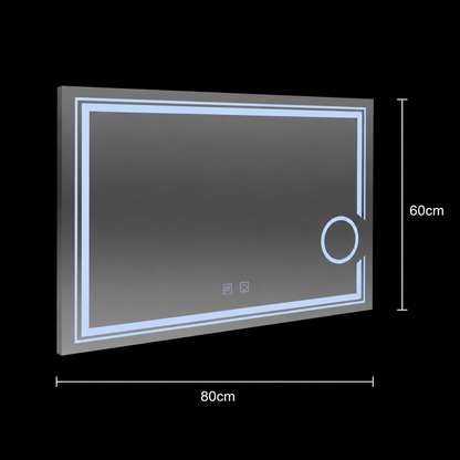 Oglinda LED Rectangulara, 80x60cm, Lumina Rece, CANTO Touch, Sistem Dezaburire, Dimabila