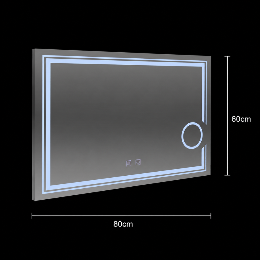 Oglinda LED Rectangulara, 80x60cm, Lumina Rece, CANTO Touch, Sistem Dezaburire, Dimabila