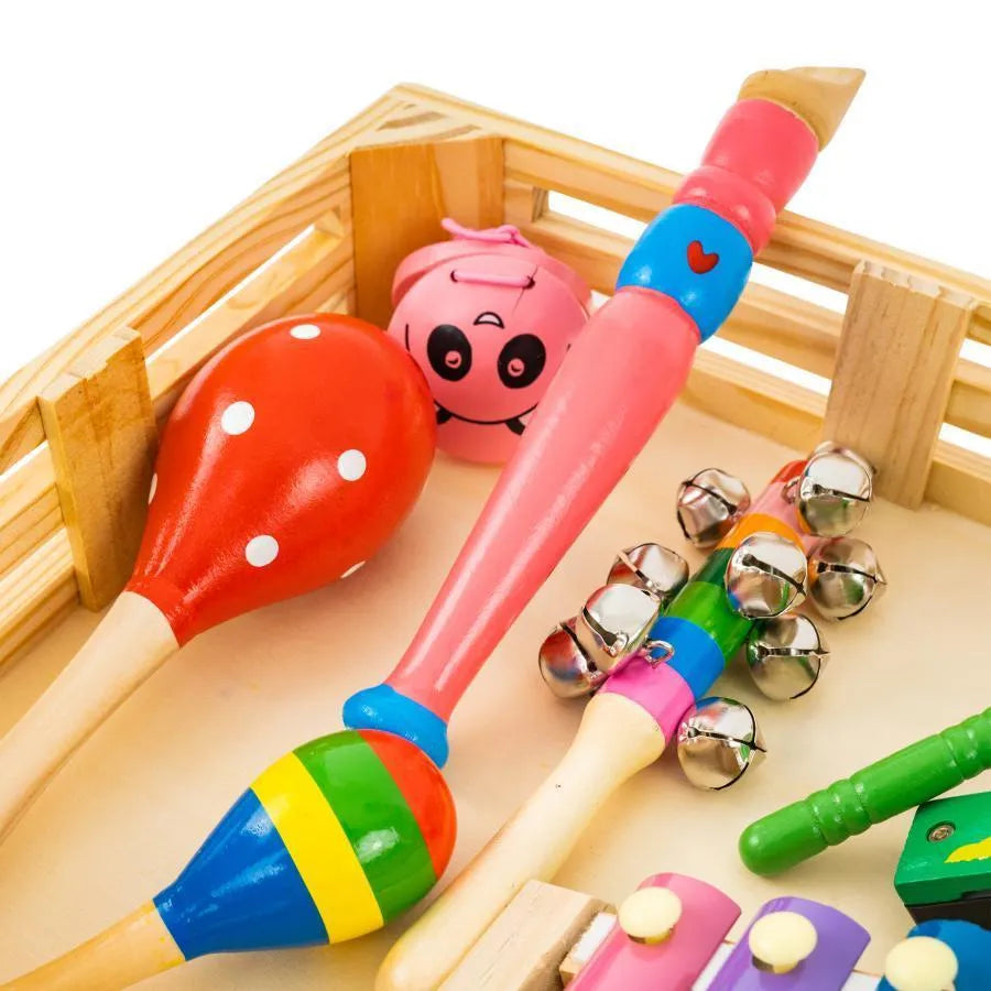 Joc Creativ Cutiuta cu Instrumente Muzicale, 8 Piese, Lemn
