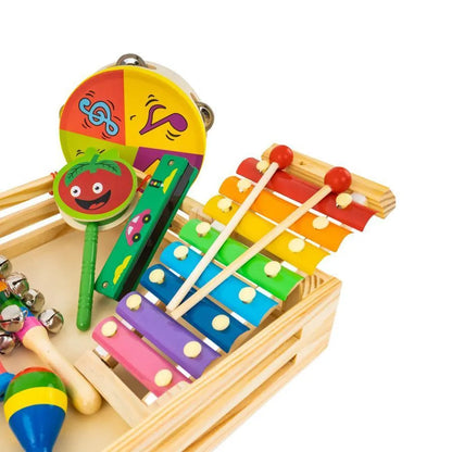 Joc Creativ Cutiuta cu Instrumente Muzicale, 8 Piese, Lemn