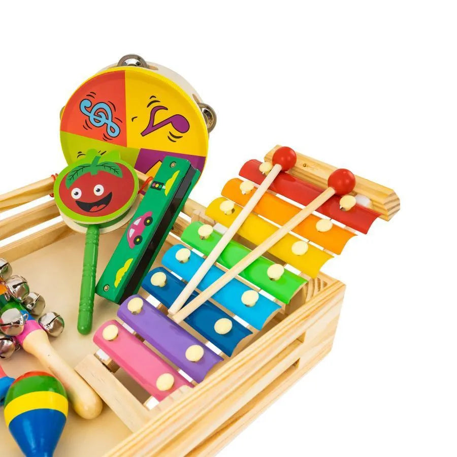 Joc Creativ Cutiuta cu Instrumente Muzicale, 8 Piese, Lemn