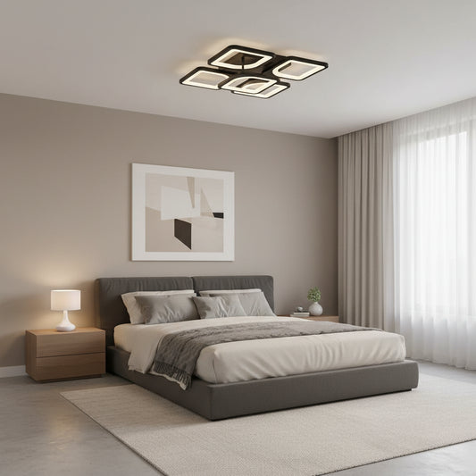 Lustra LED cu telecomanda ZOE 65W, 5 Patrate, lumina Rece/Calda/Neutra, Dimabila, Negru