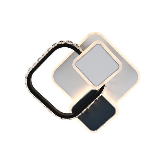 Lustra LED cu cristal GELLA 48W,  Patrata, lumina Rece/Calda/Neutra, Alb Negru