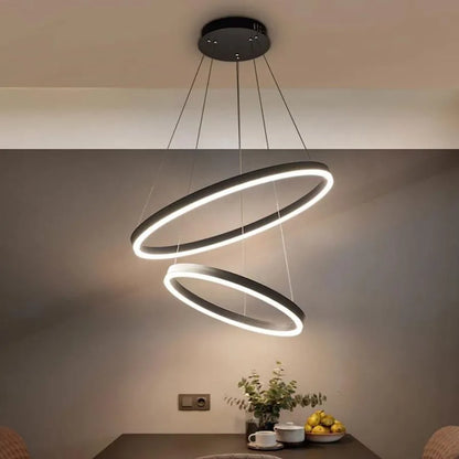 Lustra LED suspendata cu telecomanda CASIANA 40W, 2 Cercuri, lumina Rece/Calda/Neutra, Dimabila, Negru, Inaltime Reglabila