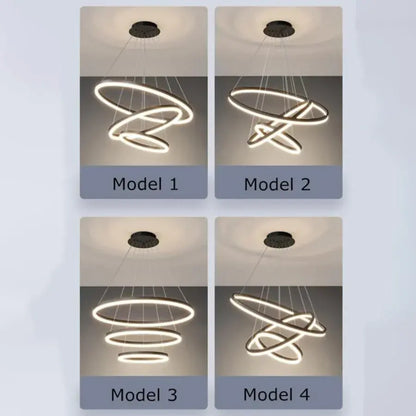 Lustra LED suspendata cu telecomanda CASIANA 130W, 4 Cercuri, lumina Rece/Calda/Neutra, Dimabila, Negru, Inaltime Reglabila