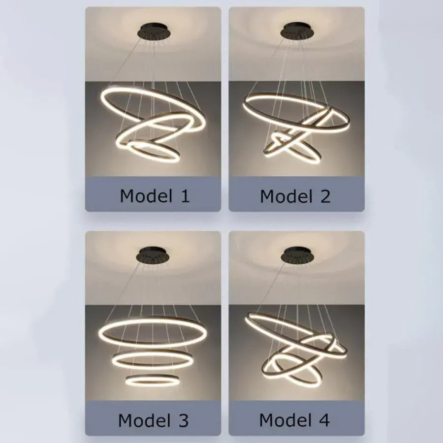 Lustra LED suspendata cu telecomanda CASIANA 130W, 4 Cercuri, lumina Rece/Calda/Neutra, Dimabila, Negru, Inaltime Reglabila