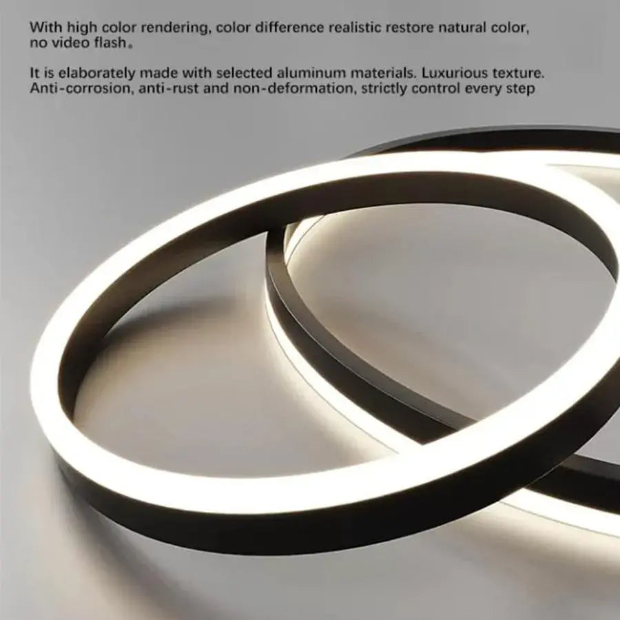 Lustra LED suspendata cu telecomanda CASIANA 130W, 4 Cercuri, lumina Rece/Calda/Neutra, Dimabila, Negru, Inaltime Reglabila