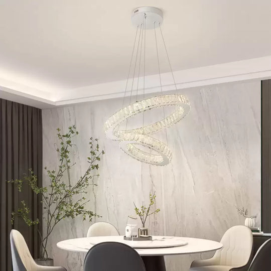 Lustra LED suspendata cu telecomanda si cristal CANAAN 80W, 2 Cercuri, lumina Rece/Calda/Neutra, Dimabila, Crom Lucios, Inaltime Reglabila Lustre Moderne Default Title Alessandro Design