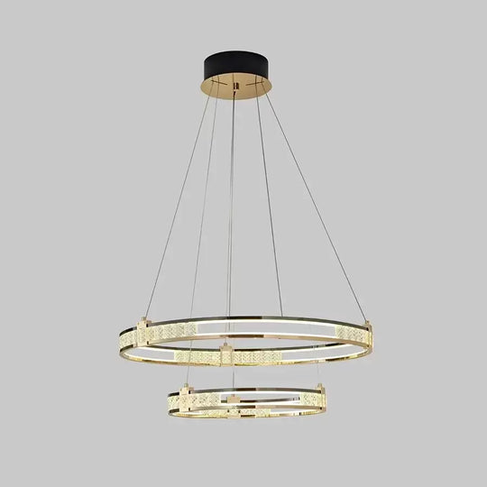 Lustra LED suspendata cu telecomanda si cristal ROGER 100W, 2 Cercuri, lumina Rece/Calda/Neutra, Dimabila, Auriu Lucios, Inaltime Reglabila Lustre LED Cristal Default Title Alessandro Design