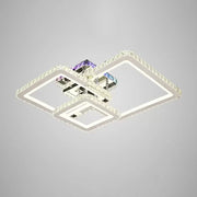 Lustra LED cu telecomanda si cristal JUSTIN RGB 106W, 3 Patrate, lumina Rece/Calda/Neutra, Dimabila, Crom Lucios