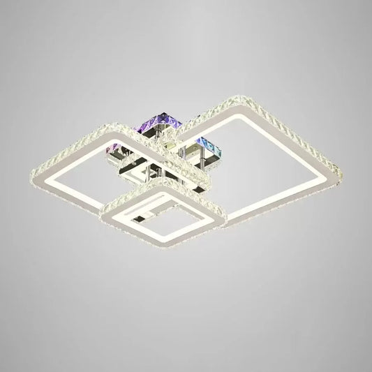 Lustra LED cu telecomanda si cristal JUSTIN RGB 106W, 3 Patrate, lumina Rece/Calda/Neutra, Dimabila, Crom Lucios