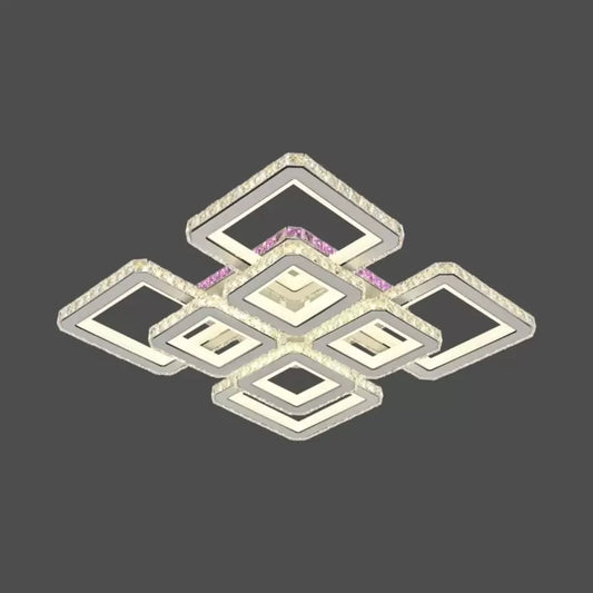 Lustra LED cu telecomanda si cristal BLAKELY RGB 163W, 8 Patrate, lumina Rece/Calda/Neutra, Dimabila, Alb