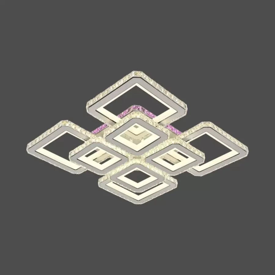 Lustra LED cu telecomanda si cristal BLAKELY RGB 163W, 8 Patrate, lumina Rece/Calda/Neutra, Dimabila, Alb