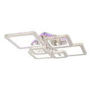 Lustra LED cu telecomanda si cristal NOVA RHOMBA RGB 168W, 6 Patrate, lumina Rece/Calda/Neutra, Dimabila, Crom Lucios
