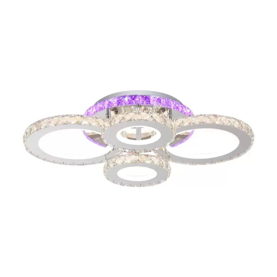 Lustra LED cu telecomanda si cristal NOVA ROTONDA RGB 72W, 4 Cercuri, lumina Rece/Calda/Neutra, Dimabila