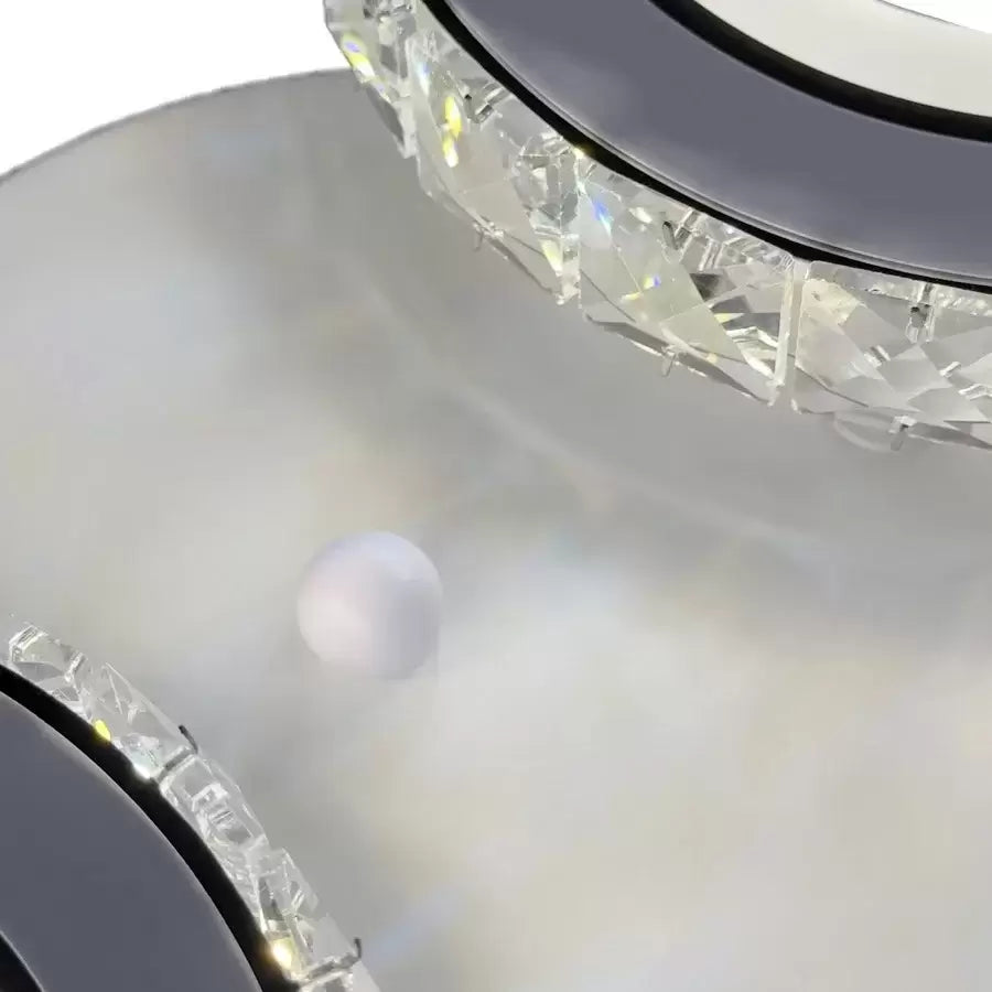 Lustra LED cu telecomanda si cristal NOVA ROTONDA 29W, 2 Cercuri, lumina Rece/Calda/Neutra, Alb