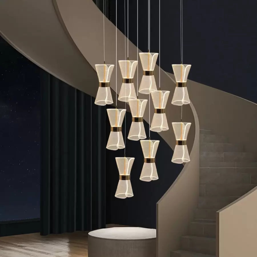 Lustra LED suspendata cu telecomanda JEROME 58W, 10 Elemente, lumina Rece/Calda/Neutra, Dimabila, Auriu, Inaltime Reglabila