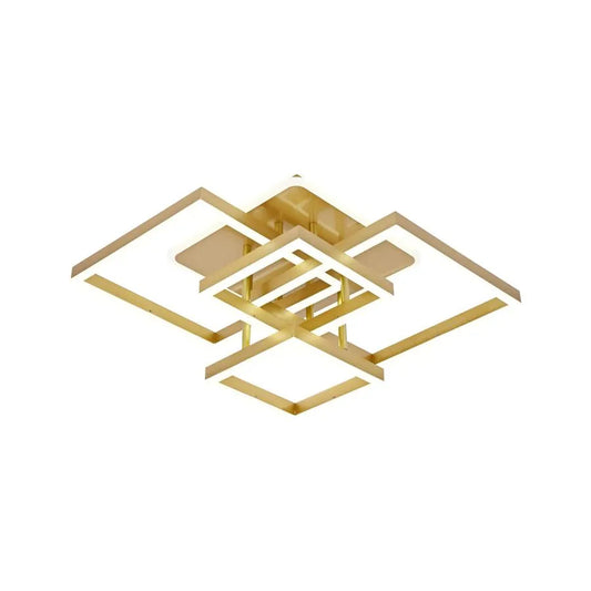 Lustra LED cu telecomanda LELAHEL 190W, 4 Patrate, lumina Rece/Calda/Neutra, Dimabila, Auriu