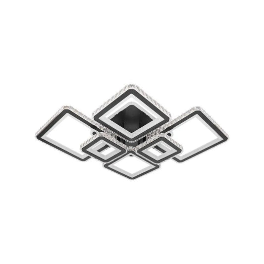 Lustra LED cu telecomanda si cristal QUADRIS RGB 177W, 6 Patrate, lumina Rece/Calda/Neutra, Dimabila, Negru