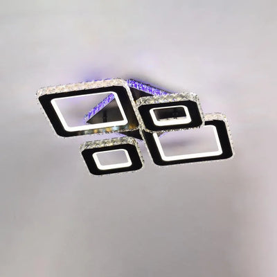 Lustra LED cu telecomanda si cristal TERRANO RGB 162W, 4 Patrate, lumina Rece/Calda/Neutra, Dimabila, Negru