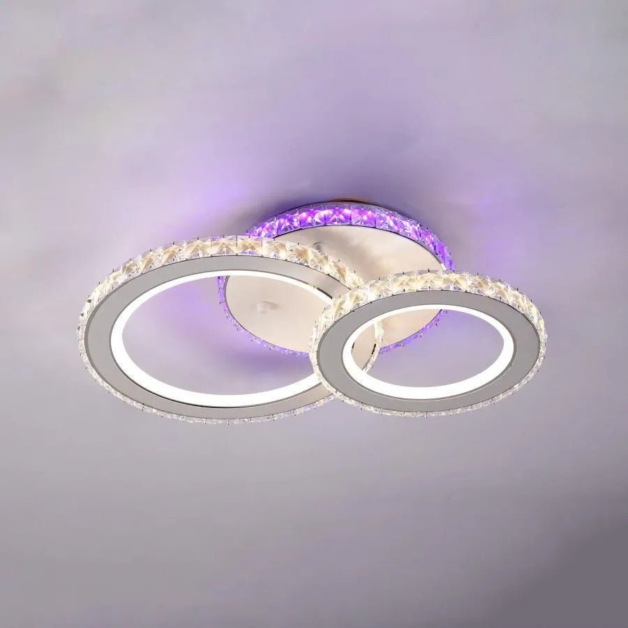 Lustra LED cu telecomanda si cristal NOVA ROTONDA RGB 43W, 2 Cercuri, lumina Rece/Calda/Neutra, Dimabila, Alb