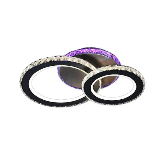 Lustra LED cu telecomanda si cristal MEILI ZAFINA RGB 106W, 2 Cercuri, lumina Rece/Calda/Neutra, Dimabila, Negru