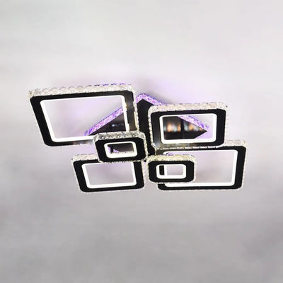 Lustra LED cu telecomanda si cristal TERRANO RGB 288W, 6 Patrate, lumina Rece/Calda/Neutra, Dimabila, Negru