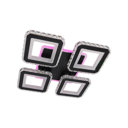 Lustra LED cu telecomanda si cristal LEILA RGB 69W, 4 Patrate, lumina Rece/Calda/Neutra, Dimabila, Negru