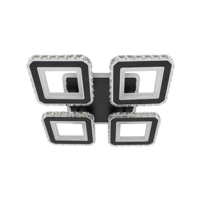 Lustra LED cu telecomanda si cristal LEILA RGB 69W, 4 Patrate, lumina Rece/Calda/Neutra, Dimabila, Negru