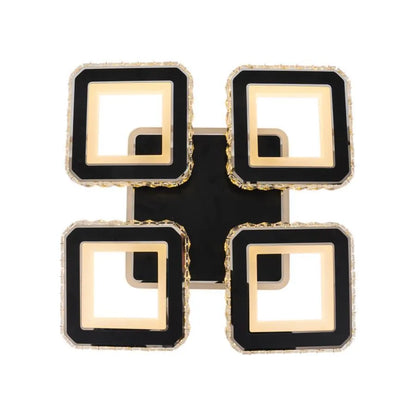 Lustra LED cu telecomanda si cristal LEILA RGB 69W, 4 Patrate, lumina Rece/Calda/Neutra, Dimabila, Negru