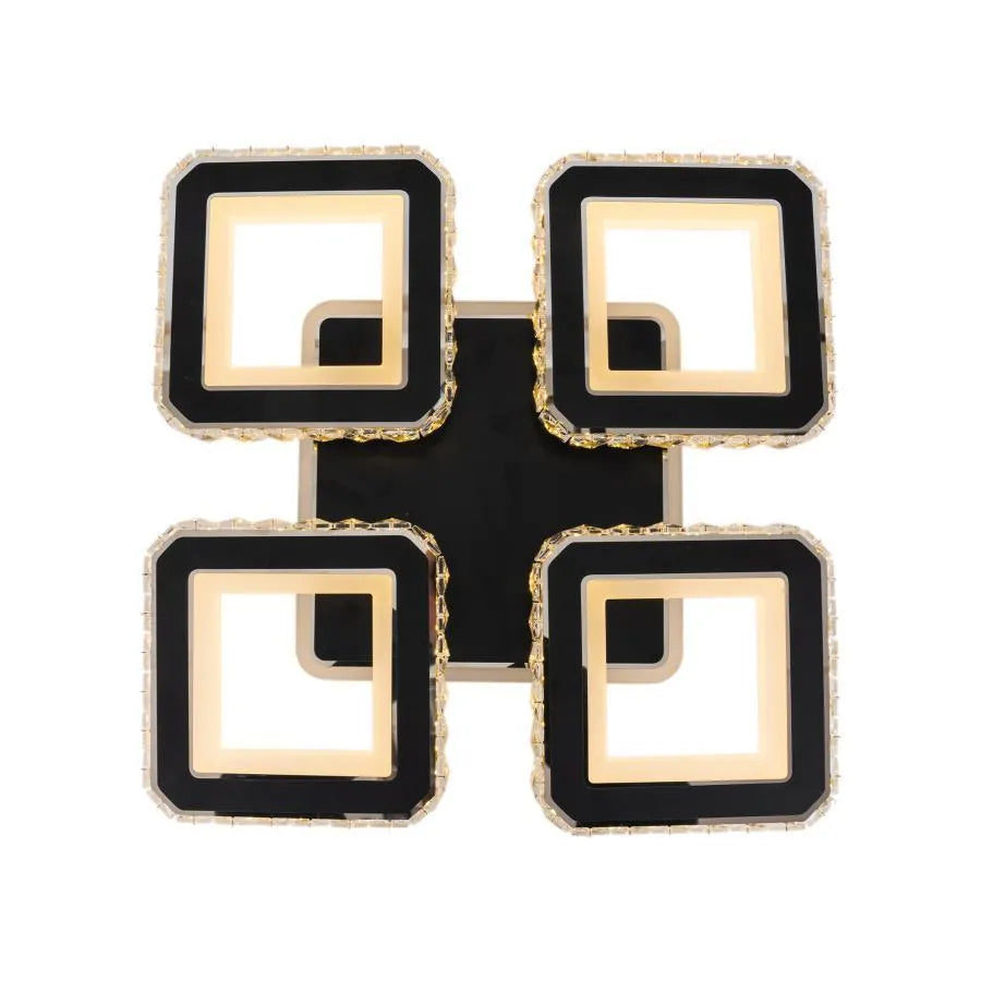 Lustra LED cu telecomanda si cristal LEILA RGB 69W, 4 Patrate, lumina Rece/Calda/Neutra, Dimabila, Negru