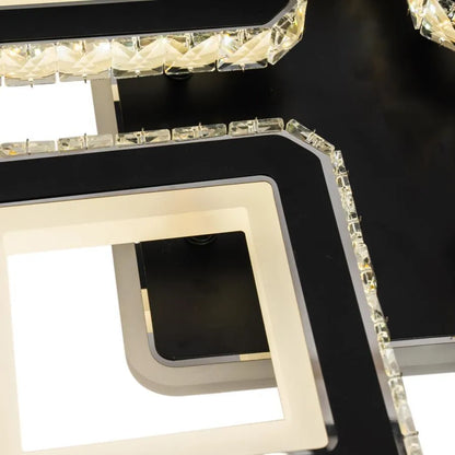 Lustra LED cu telecomanda si cristal LEILA RGB 69W, 4 Patrate, lumina Rece/Calda/Neutra, Dimabila, Negru