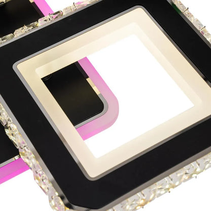 Lustra LED cu telecomanda si cristal LEILA RGB 69W, 4 Patrate, lumina Rece/Calda/Neutra, Dimabila, Negru