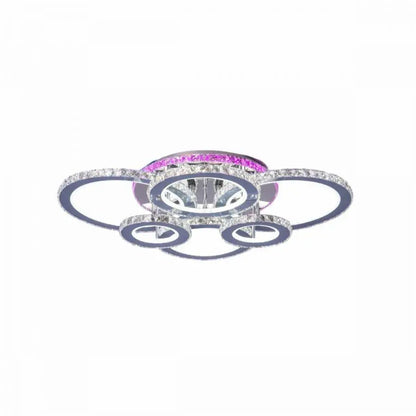 Lustra LED cu telecomanda si cristal NOVA ROTONDA RGB 152W, 6 Cercuri, lumina Rece/Calda/Neutra, Dimabila, Crom Lucios