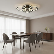 Lustra LED cu telecomanda si cristal NOVA ROTONDA RGB 145W, 6 Cercuri, lumina Rece/Calda/Neutra, Dimabila, Negru