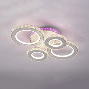 Lustra LED cu telecomanda si cristal MEILI ZAFINA RGB 136W, 4 Cercuri, lumina Rece/Calda/Neutra, Dimabila, Alb