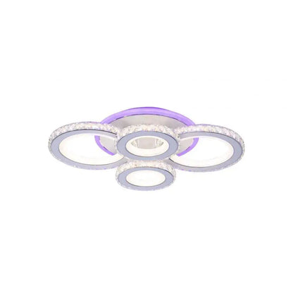 Lustra LED cu telecomanda si cristal NOVA ROTONDA RGB 86W, 4 Cercuri, lumina Rece/Calda/Neutra, Dimabila, Alb