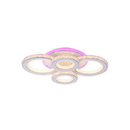 Lustra LED cu telecomanda si cristal NOVA ROTONDA RGB 86W, 4 Cercuri, lumina Rece/Calda/Neutra, Dimabila, Alb