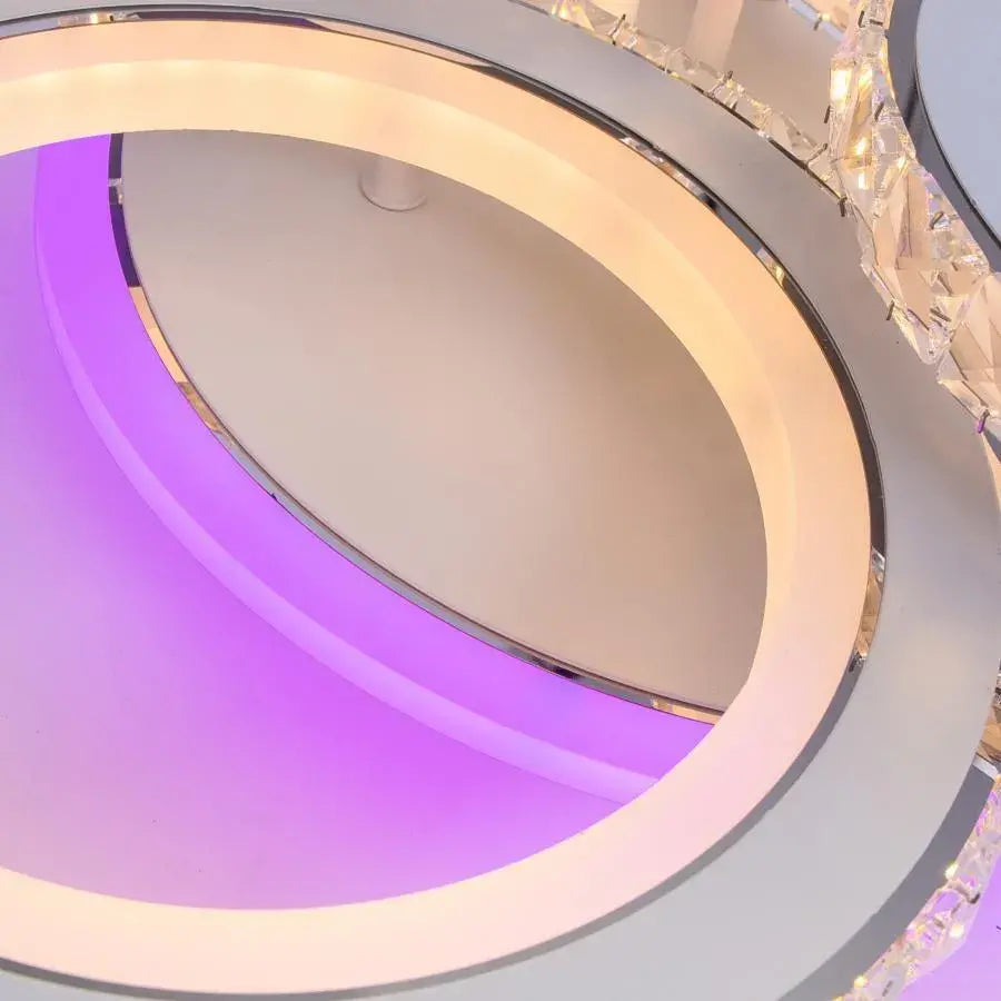 Lustra LED cu telecomanda si cristal NOVA ROTONDA RGB 86W, 4 Cercuri, lumina Rece/Calda/Neutra, Dimabila, Alb