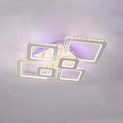 Lustra LED cu telecomanda si cristal TERRANO RGB 288W, 6 Patrate, lumina Rece/Calda/Neutra, Dimabila, Alb Crom Lucios