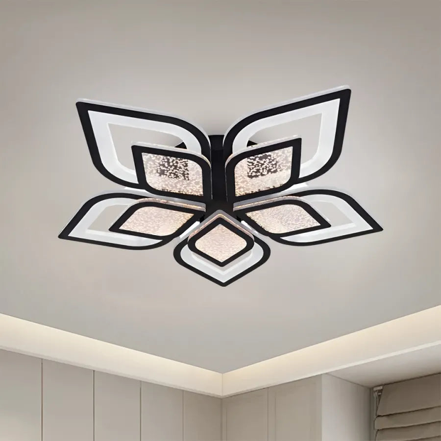 Lustra LED cu telecomanda DALIA 96W, 5 Petale, lumina Rece/Calda/Neutra, Dimabila, Negru