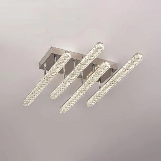 Lustra LED cu telecomanda si cristal TEJANA 112W, Liniara, lumina Rece/Calda/Neutra, Dimabila, Crom Lucios