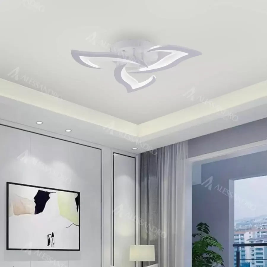 Lustra LED cu telecomanda LOTUS 32W, 3 Petale, lumina Rece/Calda/Neutra, Dimabila, Alb