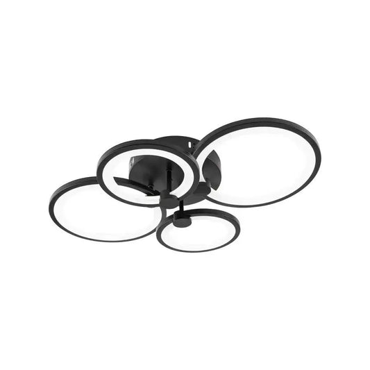 Lustra LED cu telecomanda ALANI 88W, 4 Cercuri, lumina Rece/Calda/Neutra, Dimabila, Negru