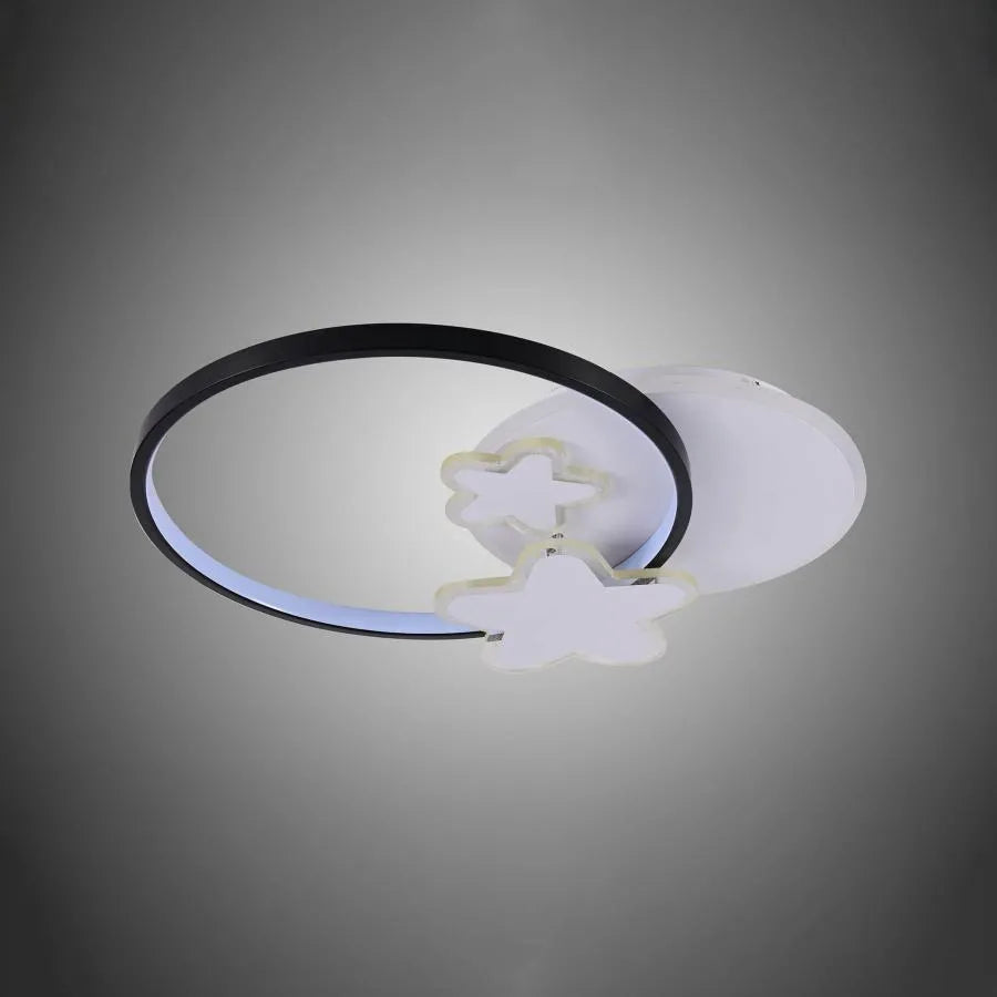 Lustra LED cu telecomanda SANDRINA 106W, Stea, lumina Rece/Calda/Neutra, Dimabila, Negru Alb